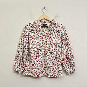 J. CREW Scalloped Tie-Neck Top Long Sleeve in Vintage Floral